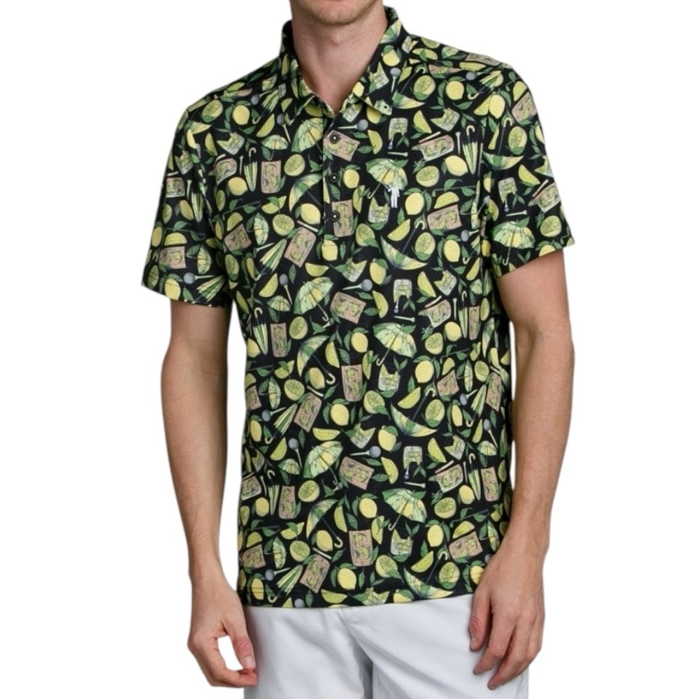 William Murray Golf Murray Lemmon Life Polo In Black With Yellow & Green Size L‎